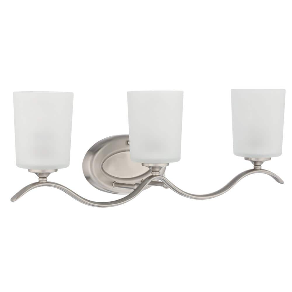 Brushed Nickel 3-Light Bath Vanity with Etched Glass Shades