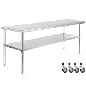 24 in. x 72 in. Stainless Steel Kitchen Prep Table with Bottom Shelf and Casters