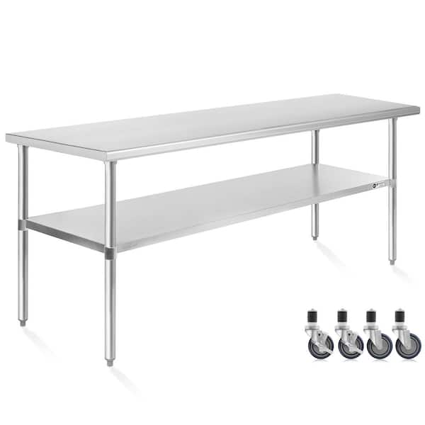 Unbranded 24 in. x 72 in. Stainless Steel Kitchen Prep Table with Bottom Shelf and Casters