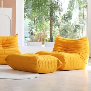 Comfy Lazy Floor Sofa 34.25 in. 1-Seat Chair Teddy Velvet Bean Bag Armless Foam-Filled Thick Couch with Ottoman, Yellow