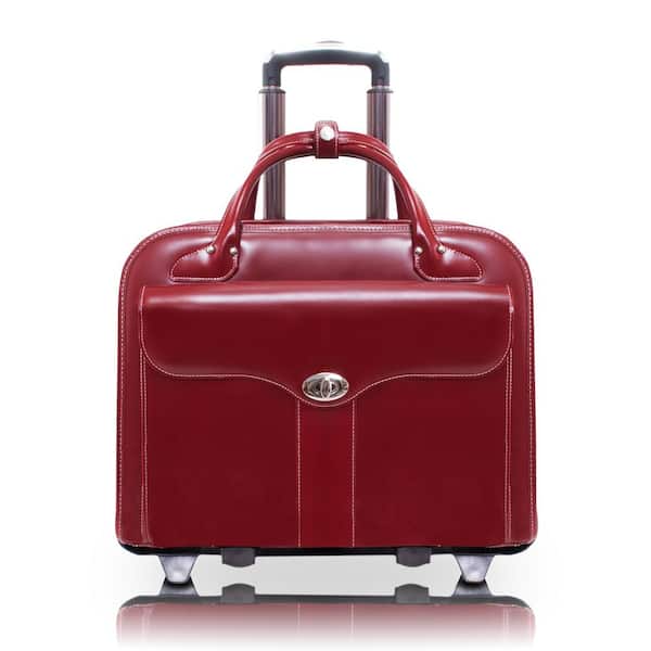 McKlein La Grange - Red Leather Vertical Detachable-Wheeled Ladies Briefcase | 96496