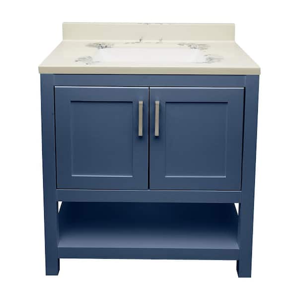 Ella Taos 31 in. W x 22 in. D x 36 in. H Bath Vanity in Navy Blue with Carrara Cultured Marble Top