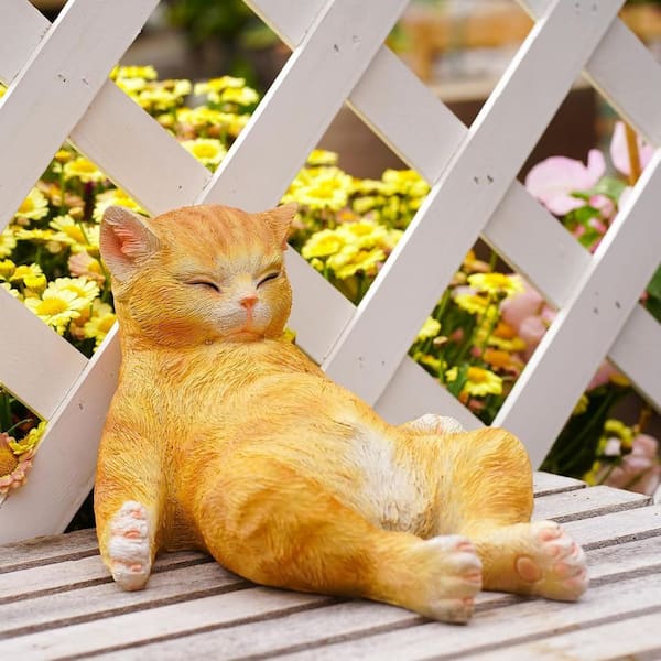 Orange Cat Resin Garden Statue L0GK7XX8PP - The Home Depot