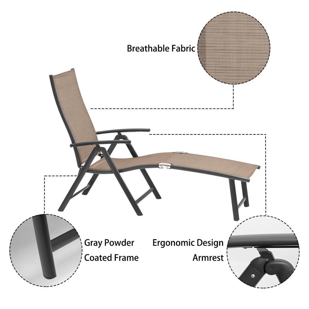 Espresso Gray Aluminum Outdoor Chaise Lounge with Arms