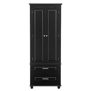 24 in. W x 15.7 in. D x 62.5 in. H Black Linen Cabinet with 2-Drawers