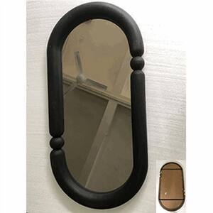 21.5 in. W x 43.88 in in. H Oval Wood-Framed Black Curved Wall Decorative Mirror