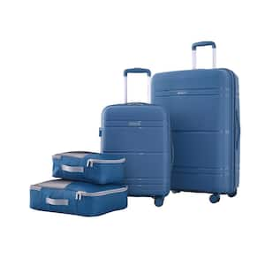 4-Piece Blue Steel Expandable Polypropolene Travel Luggage Set