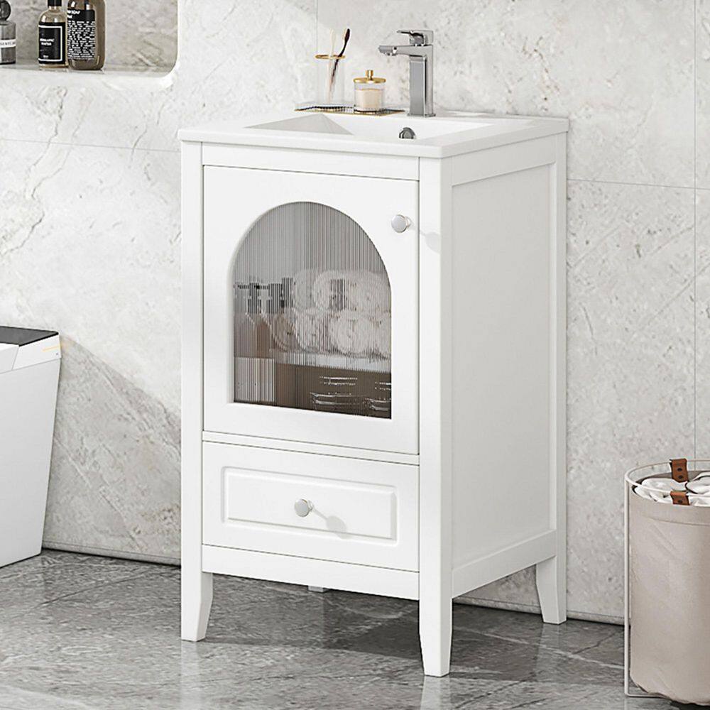 20 in. Single Sink Freestanding White Bath Vanity with White Ceramic Top, Stainless Steel Hinges price history on PriceWatchPro