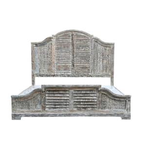 Shelly White Wood Frame King Panel Bed with Solid Wood Shutter Scallop