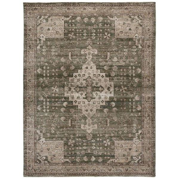 Hazel 9 ft. x 12 ft. Green/Beige Medallion Area Rug