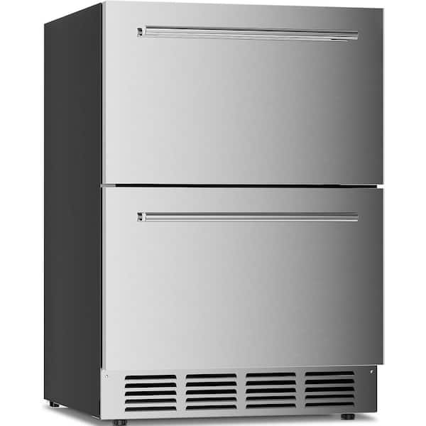 23.4 in. 5 cu. ft. 150-Can Undercounter Freestanding/Built-In Double Drawer Refrigerator in Stainless Steel Silver
