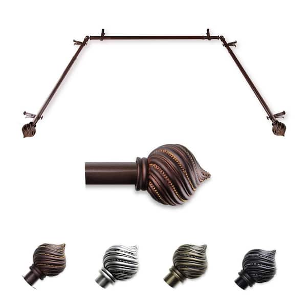 EMOH 13/16" Dia Adjustable 20"-36", 38"-72" Bay Window Curtain Rod with Emilio Finials in Cocoa
