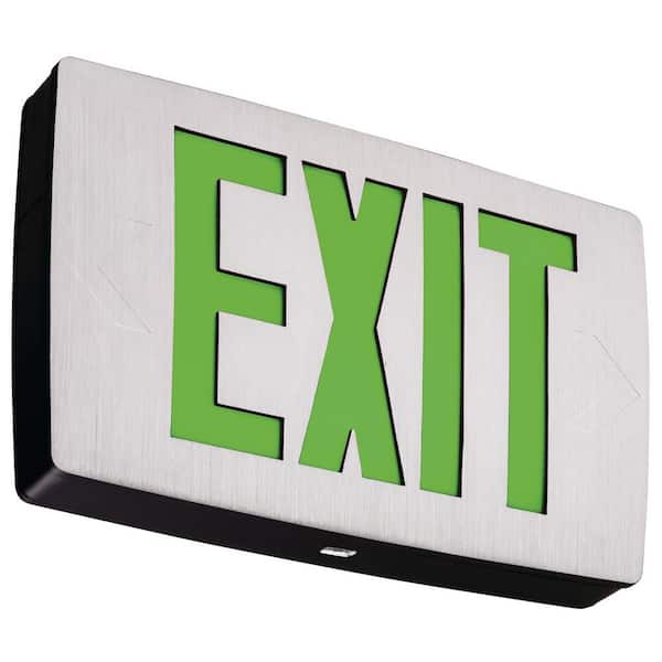 Lithonia Lighting Double Face Die-Cast Aluminum LED Green Emergency Exit Sign with Battery Back-Up