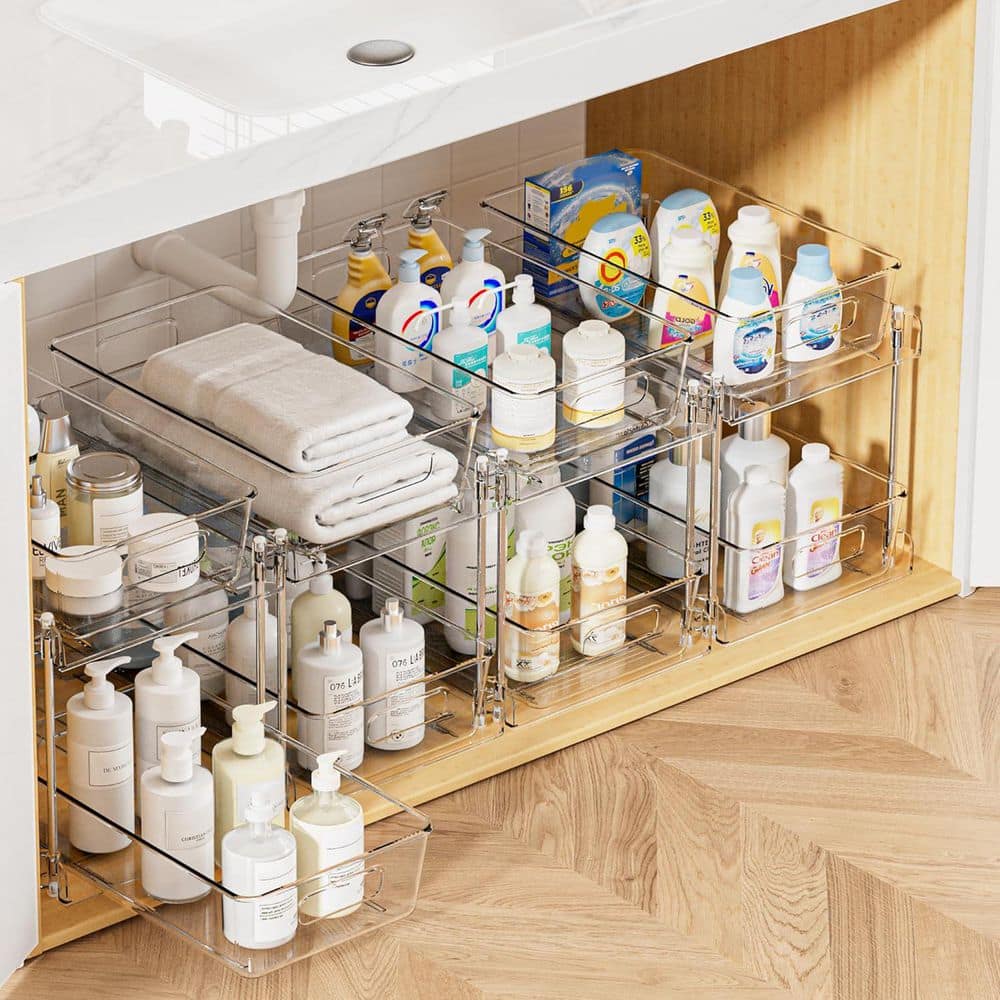 4 Pack 2 Tier Clear Under Sink Bathroom Organizer Vanity Countertop Storage