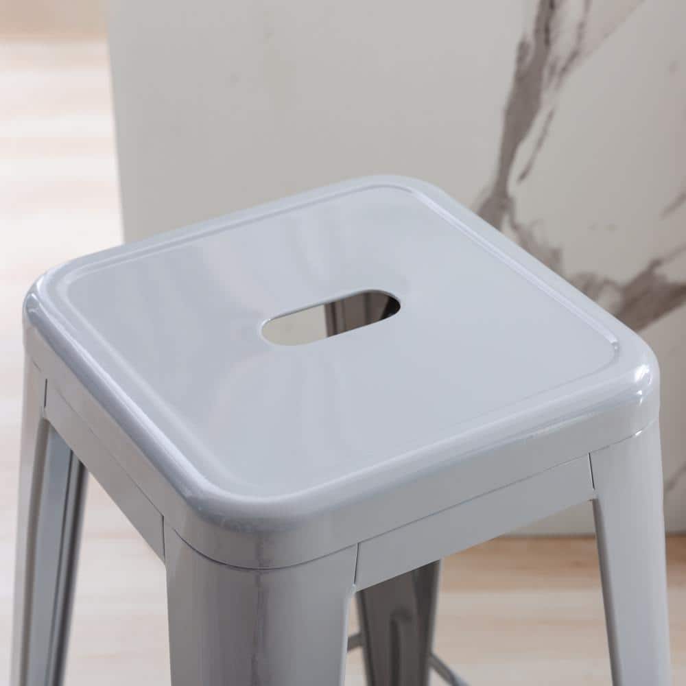 Kypton Gray Metal Armless Indoor/Outdoor Bar Stools, Set of 2