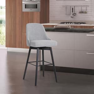 Sicily Swivel 30 in. Light Grey/Black Wood Bar Stool with Fabric Seat