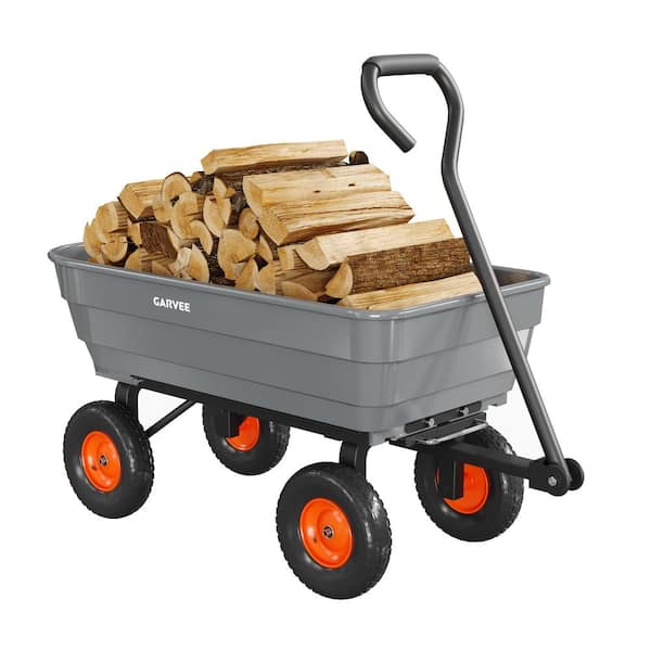 Heavy Duty Poly Garden Dump Cart Rust-Proof, Quick-Release, 10" No-Flat All-Terrain Wheels for Lawns 600lbs Gray