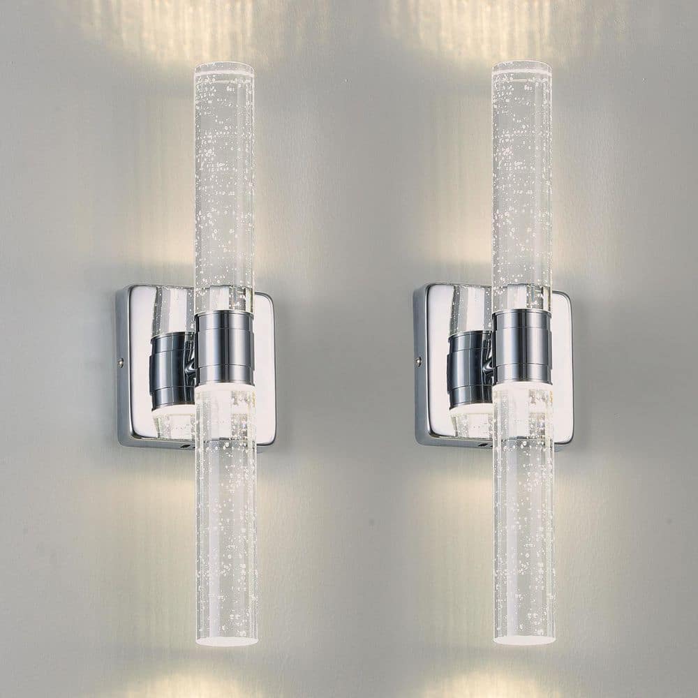 2-Light Chrome Wall Sconce for Bathroom, Bedroom, Indoor Wall Lighting Fixt