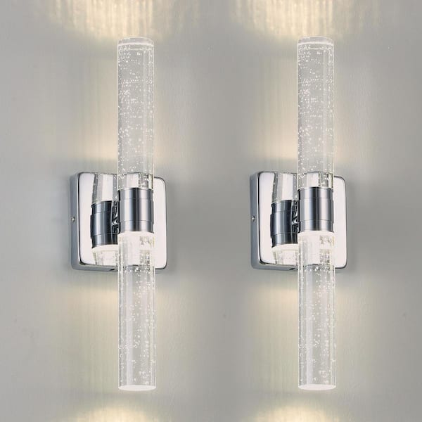 2-Light Chrome Wall Sconce for Bathroom, Bedroom, Indoor Wall Lighting Fixture, Plating Finish with Bubble Crystal