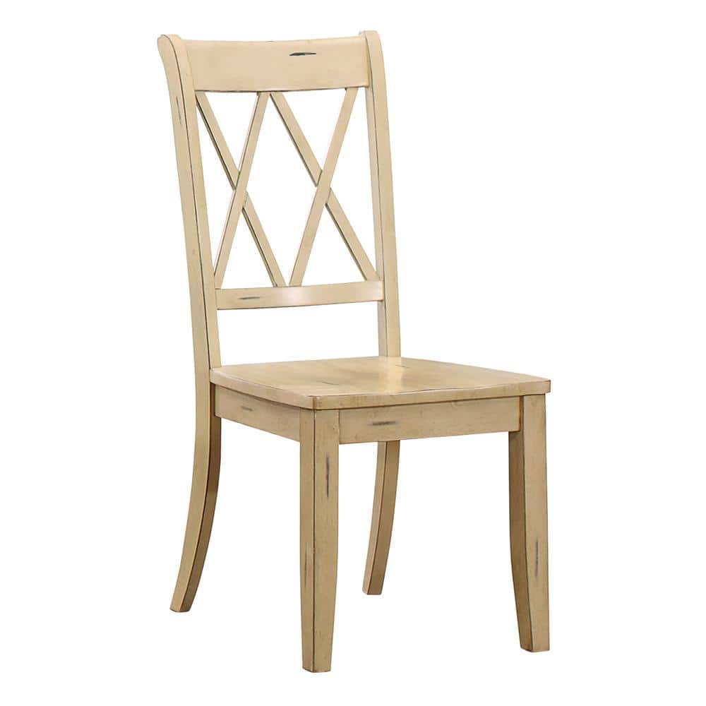 Beige Pinewood Cross Back Dining Side Chair Set