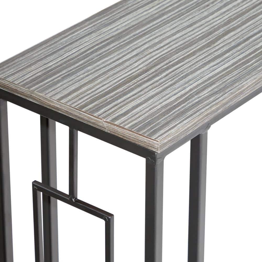 Sleek Gray C-Shaped Metal and Wood Accent Table