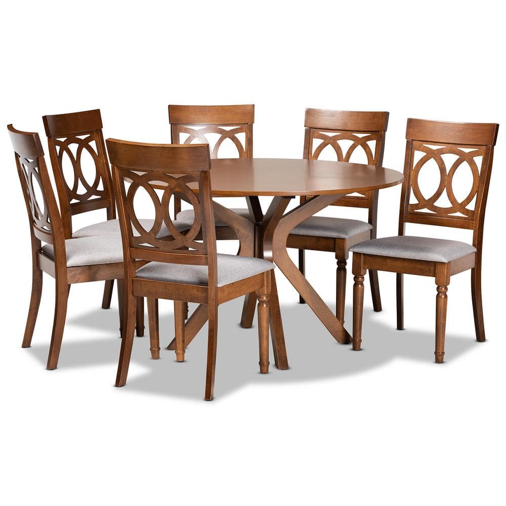 Baxton Studio Jessie 7Piece Grey and Walnut Brown Dining Set