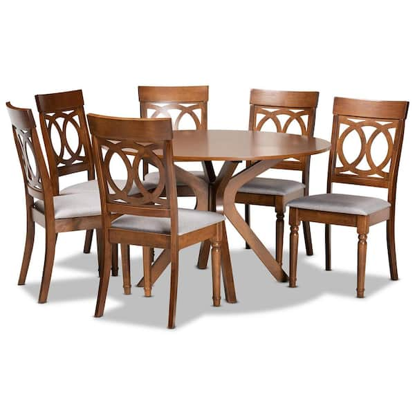 Baxton Studio Jessie 7 Piece Grey and Walnut Brown Dining Set