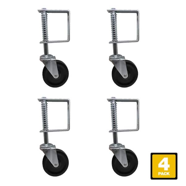 Everbilt 4 in. Black Hard Rubber and Steel Swivel Gate Caster with Adjustable Spring Bracket and 125 lbs. Load Rating (4-Pack)