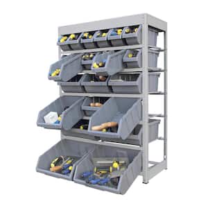 Gray 6-Tier Boltless Bin Storage System Garage Storage Rack (22 Plastic Bins in 6 Tier)