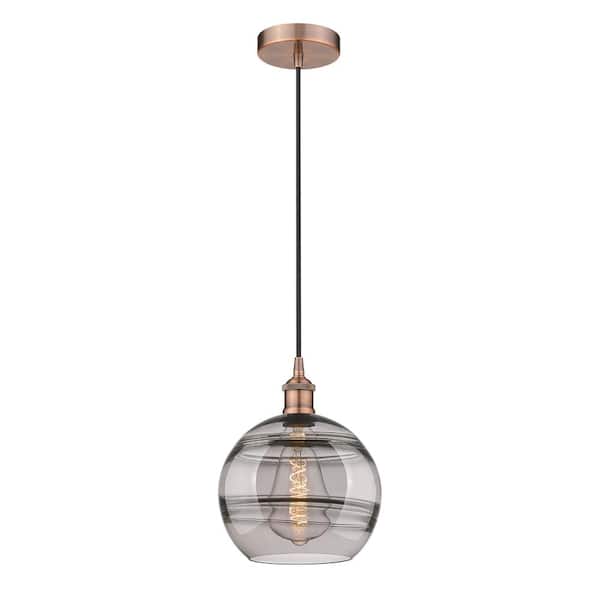 Innovations Rochester 100-Watt 1-Light Antique Copper Standard Mini Pendant Light with Painted Glass Shade, No Bulbs Included