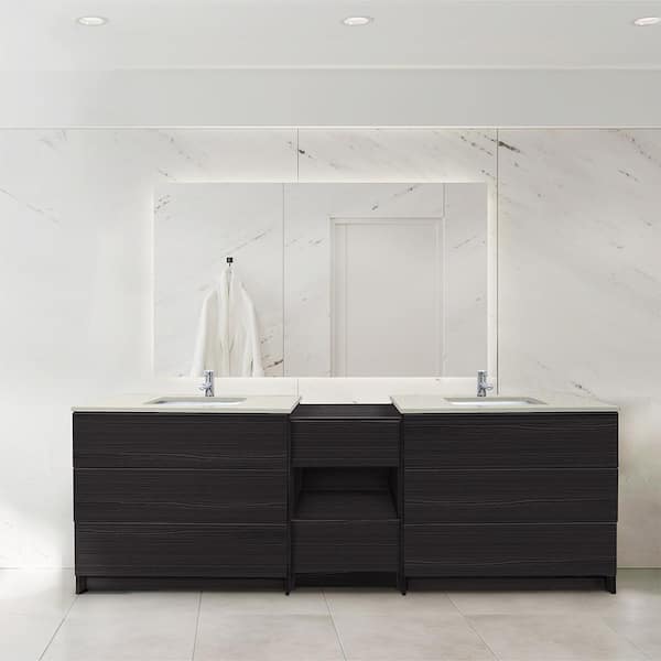 Ella Element 92 in. W x 22 in. D x 35 in. H Double Sink Bath Vanity in Dark Ebony with Galaxy White Quartz Top