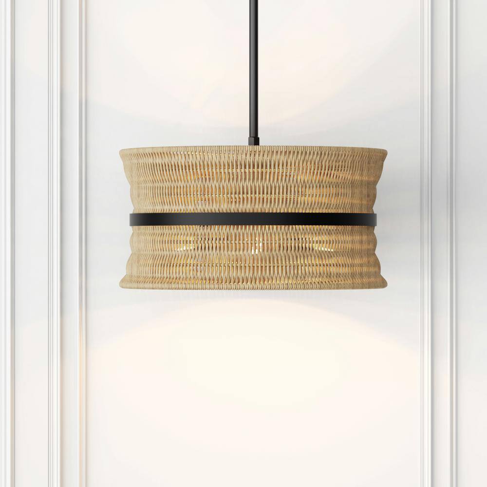 Collision 4-Light 17 in. Black Rattan Shade Modern Drum Dimmable Chandeliers Living Dining Foyer Lighting price history on PriceWatchPro