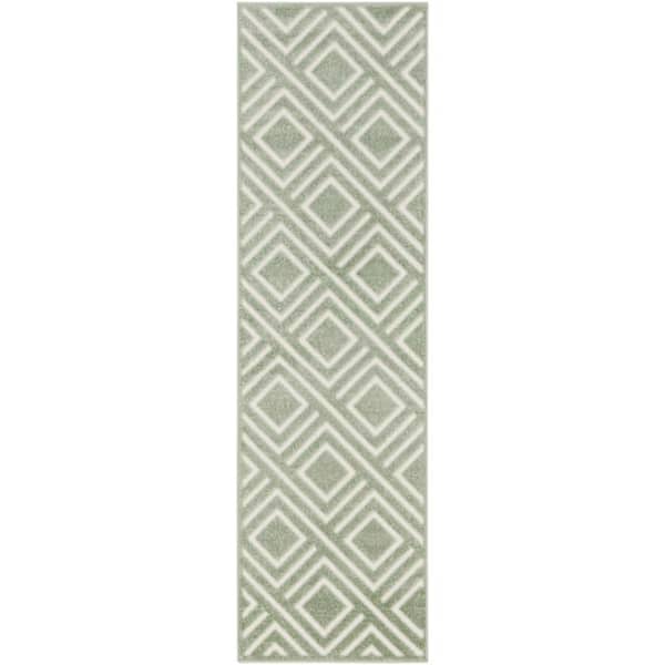 Nourison Casual Green 2 ft. x 6 ft. Checker Contemporary Runner Area Rug