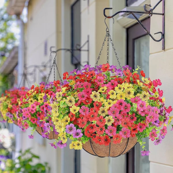Afoxsos 12in. Green Artificial Hanging Plant Basket with UV