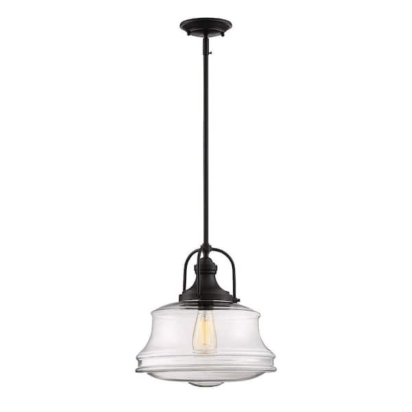 Savoy House Garvey 14 in. W x 16.5 in. H 1-Light English Bronze Pendant Light with Curved Clear Glass Shade