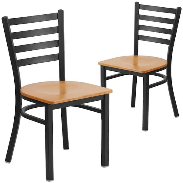 Carnegy Avenue Natural Wood Seat/Black Metal Frame Restaurant Chairs ...