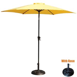 8.8 ft. Aluminum Outdoor Patio Umbrella with 33 lbs. Round Resin Umbrella Base, with Hand Crank Lift in Yellow