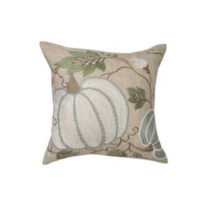 14 in. x 14 in. Harvest Pumpkins And Vines Crewel Embroidered Fall Pillow