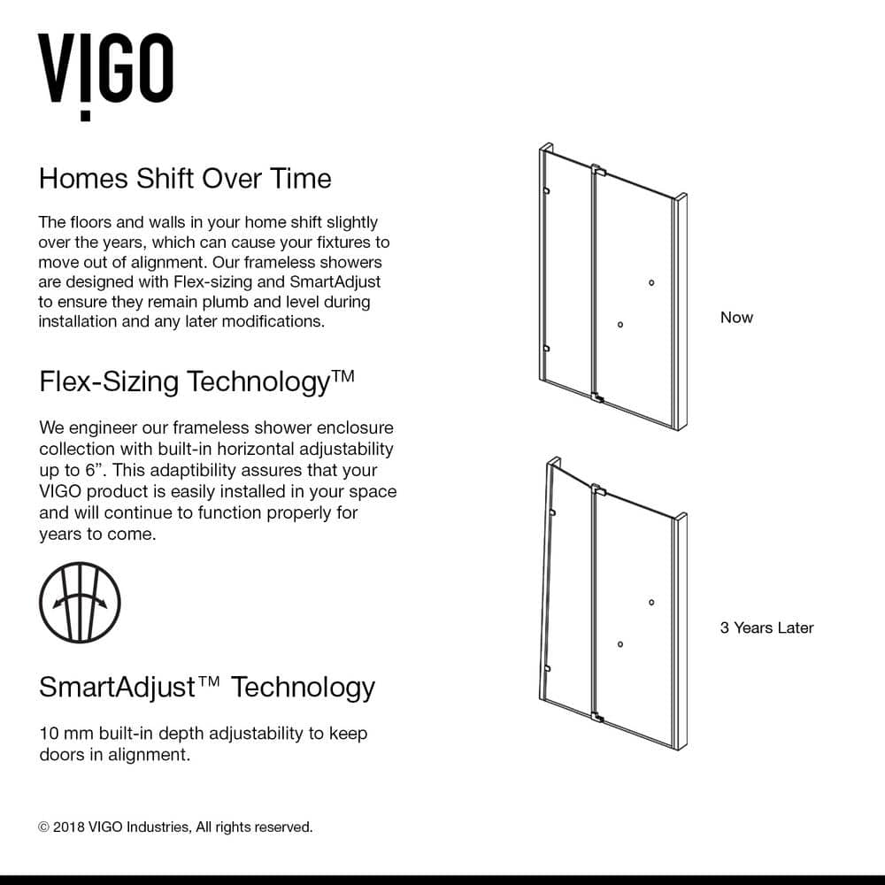 Pirouette 36-48" Adjustable Frameless Pivot Shower Door with Clear Glass