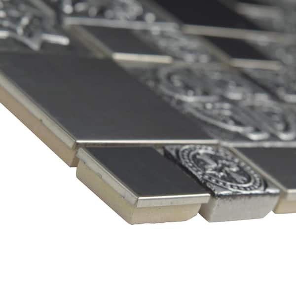 Meta Versailles 11-3/4 in. x 11-3/4 in. x 8 mm Stainless Steel Metal Over Ceramic Mosaic Tile (0.96 sq. ft./Each)