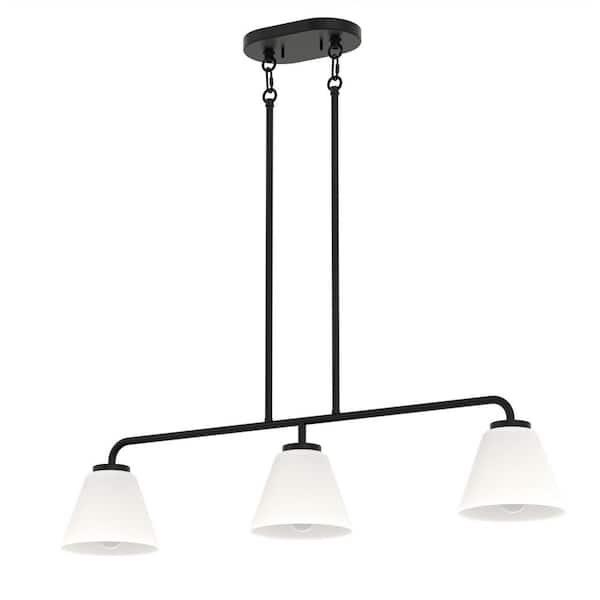 YANSUN 32 in. Modern 3-Light Indoor Island Pendant Light, Black with Glass Shade for Bar, Dining Room, and Kitchen Island