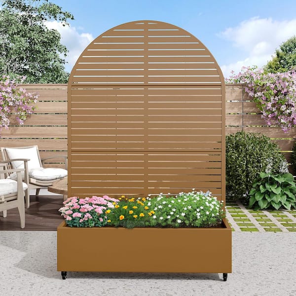 72 in. H x 47 in. W Arch Brown Outdoor Metal Privacy Screen Planter Box Wall Decor