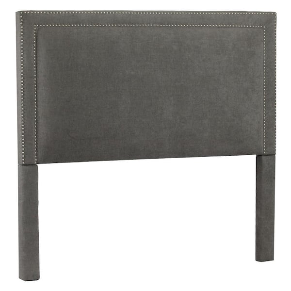 Leffler Home Brookside King Headboard in Avignon Charcoal with Silver Nailheads