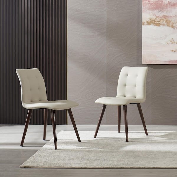 Harlan Mid Century Modern Brown+Gray Faux Leather Upholstered Dining Chair (Set of 2)