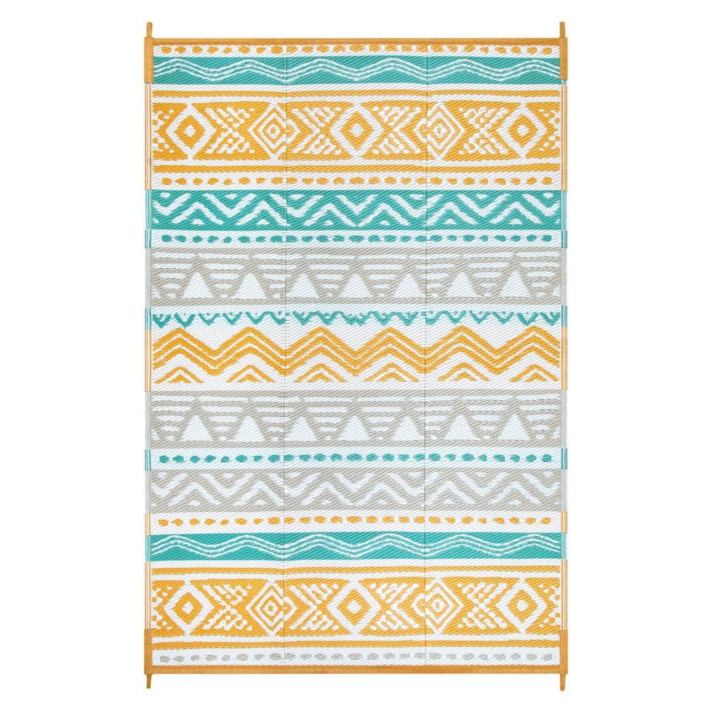 8 ft. x 10 ft. Reversible Outdoor Plastic Straw Rug for Camping, Large RV Outdoor Patio Rug (Blue/Yellow) price history on PriceWatchPro