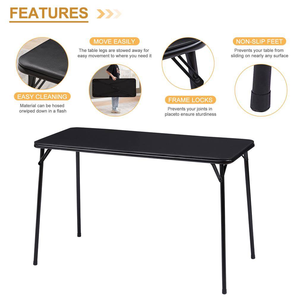 47.2'' Black Metal Foldable Card Table with MDF Top