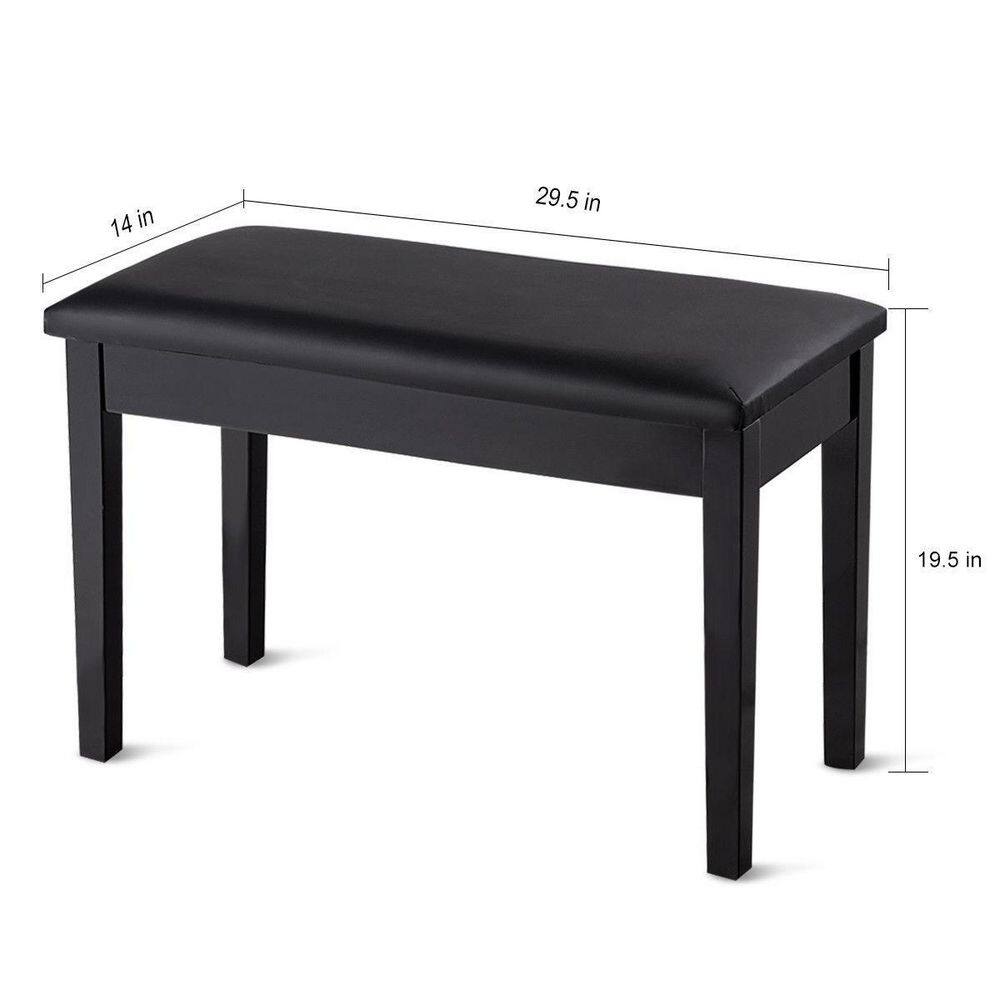 Elegant Solid Wood and Black PU Leather Double Duet Piano Bench with Storage