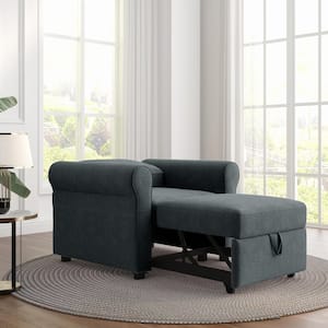 35.8 in. Width Deep Blue Linen Small Twin Size Sofa Bed, Convertible Sleeper Chair Bed