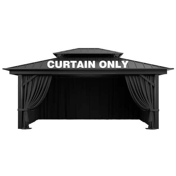 WNP 12 ft. x 16 ft. Universal Outdoor Privacy Curtains, Gazebo Curtain Replacement with Zipper Black (4-Side Curtain Only)