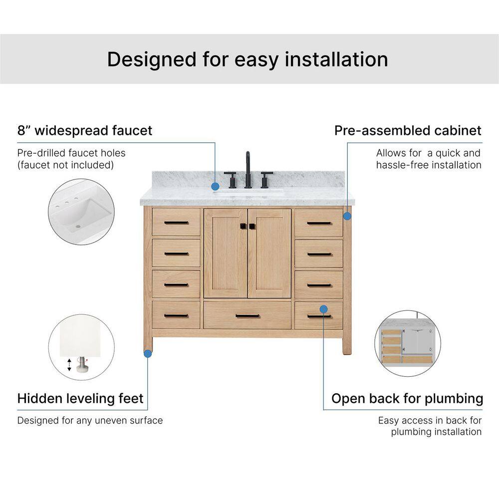 Cambridge 49" Oak Freestanding Vanity with Marble Top